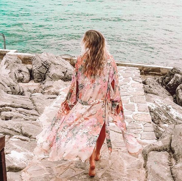 women's blouses & shirts woman floral print long kimono coat with belt side slits fashion beach clothing 2021ss, White
women's blouses & shirts woman floral print long kimono coat with belt side slits fashion beach clothing 2021ss, White