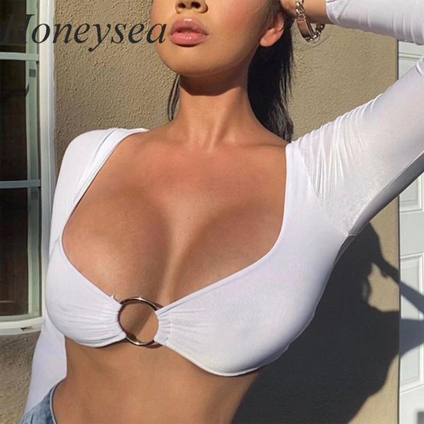 women's t-shirt v neck ring circle design crop long sleeve short tshirt women 2021 autumn winter clothes club party streetwear, White
women's t-shirt v neck ring circle design crop long sleeve short tshirt women 2021 autumn winter clothes club party streetwear, White