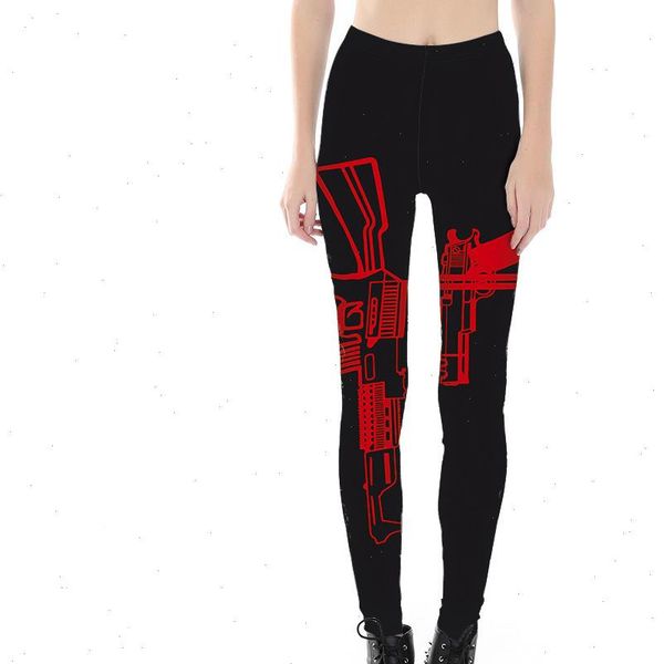 red gun print leggings women high waist fitness leggings elastic causal leggings slim leggins, Black