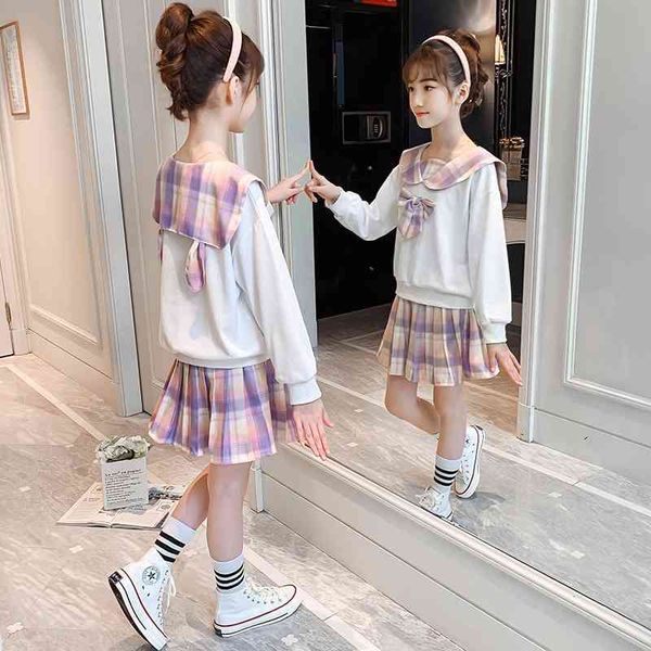 little girl's college jk suit 2021 autumn new girls' fashion western style sweater skirt two piece set, Black;white 
little girl's college jk suit 2021 autumn new girls' fashion western style sweater skirt two piece set, Black;white