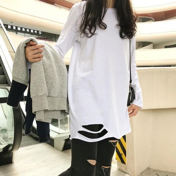 women's t-shirt liscn long-sleeve loose the long style wild hem with a white bottoming shirt spring and autumn