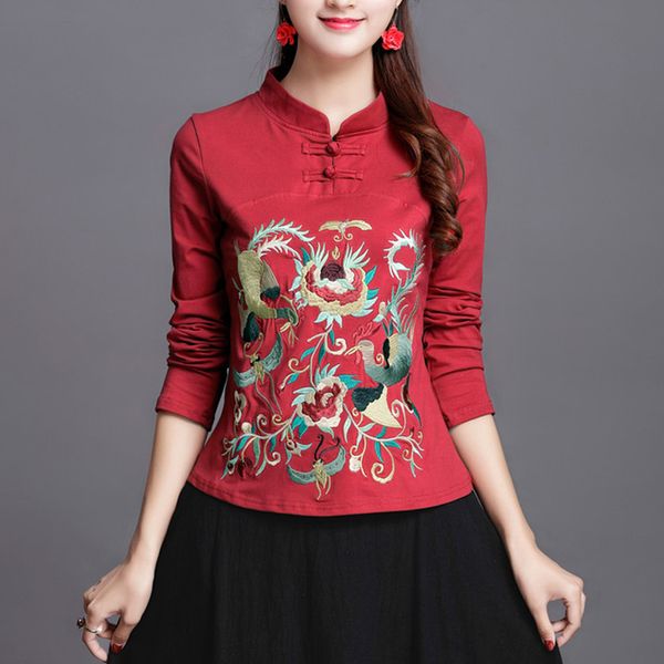2021 new chinese ethnic embroidery long sleeve t shirt women elegant stand collar plus size 95% cotton bottoming tee shirts ladies xggx, White
2021 new chinese ethnic embroidery long sleeve t shirt women elegant stand collar plus size 95% cotton bottoming tee shirts ladies xggx, White