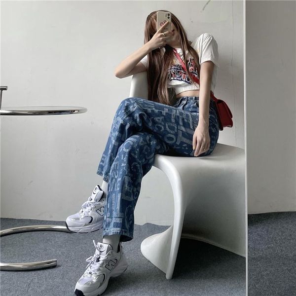 women's jeans fashion 2021 trend letter printing streetwear high waist wide leg pants girl student straight denim trouser, Blue
women's jeans fashion 2021 trend letter printing streetwear high waist wide leg pants girl student straight denim trouser, Blue