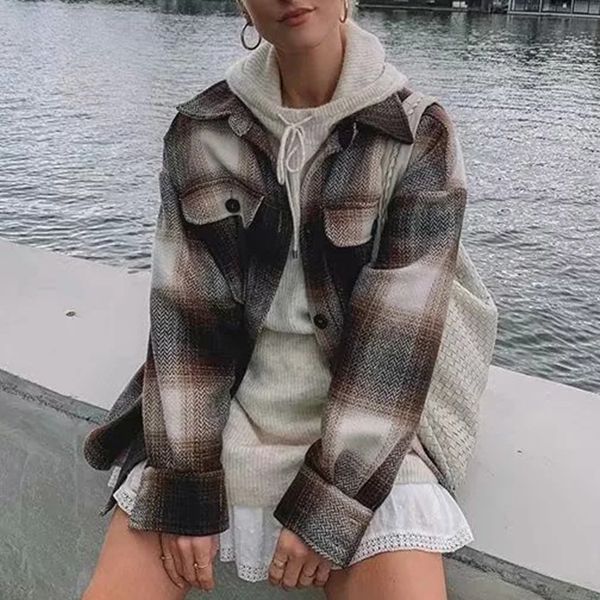 2021 oversized plaid jacket vintage coat women lapel collar long sleeve loose female outerwear thick blouse elegant chic new n1g4, Black;brown
2021 oversized plaid jacket vintage coat women lapel collar long sleeve loose female outerwear thick blouse elegant chic new n1g4, Black;brown