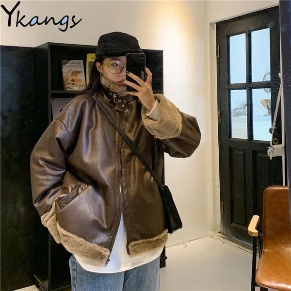 women's leather & faux street style lapel jacket 2021 autumn winter warm retro ladies motorcycle y2k fashion all-match top, Black
women's leather & faux street style lapel jacket 2021 autumn winter warm retro ladies motorcycle y2k fashion all-match top, Black