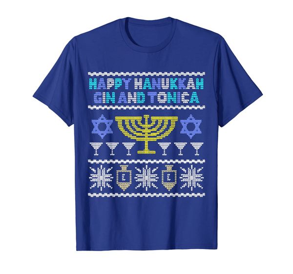 happy hanukkah gin tonica, funny jewish ugly sweater party t-shirt, White;black 
happy hanukkah gin tonica, funny jewish ugly sweater party t-shirt, White;black