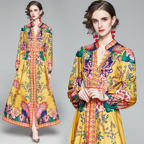 2021 New Merchall Autumn Runway Stand Collar Single-breasted Maxi Women's Lantern Sleeve Retro Printed Split Long PSJ4, Yellow
2021 New Merchall Autumn Runway Stand Collar Single-breasted Maxi Women's Lantern Sleeve Retro Printed Split Long PSJ4, Yellow