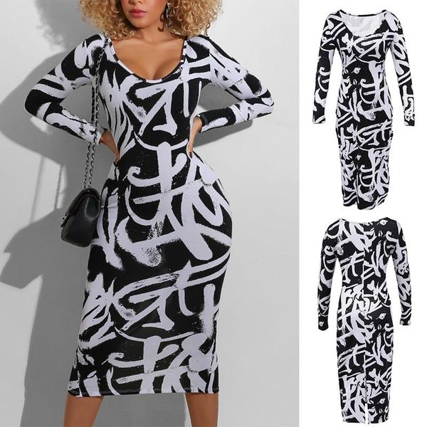 casual dresses spring irregular black and white print dress fashion slim round neck, Black;gray
casual dresses spring irregular black and white print dress fashion slim round neck, Black;gray