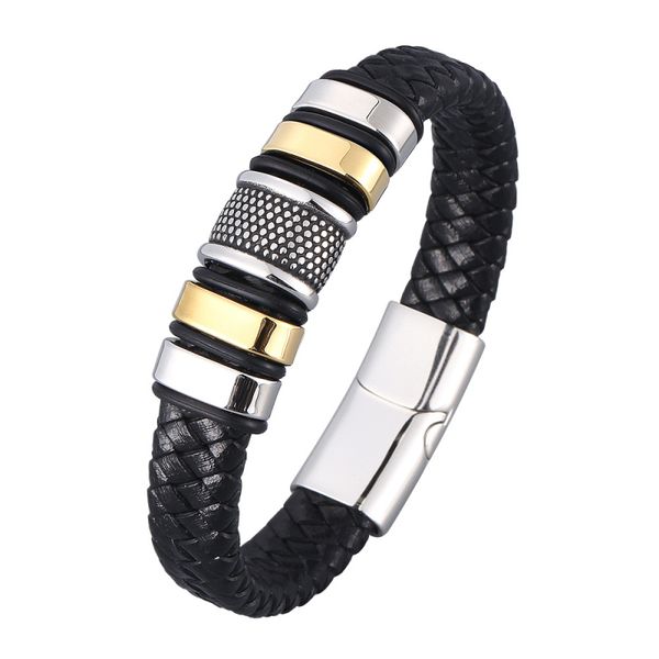 america and europe popular black leather cuff magnetic buckle bracelets for men, White
america and europe popular black leather cuff magnetic buckle bracelets for men, White