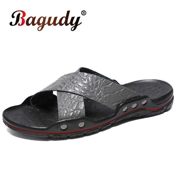 classic fashion genuine leather men's slippers summer breathable men beach sandals non-slip comfortable man casual flat slippers 210619, Black 
classic fashion genuine leather men's slippers summer breathable men beach sandals non-slip comfortable man casual flat slippers 210619, Black
