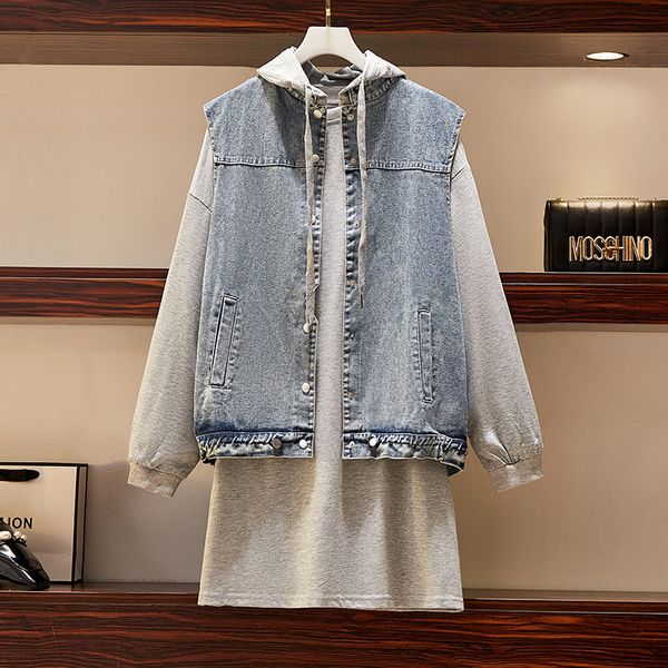 plus female size autoum demin jacket with hood and sweatershirt dress of two ensemble 2021 fashion streetwear fresh clothes 3e8g, Black
plus female size autoum demin jacket with hood and sweatershirt dress of two ensemble 2021 fashion streetwear fresh clothes 3e8g, Black