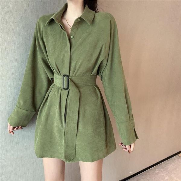 2021 new fashion ins style womens long blouse sashes collect waist slim shirt corduroy fabric pure color coat female, White
2021 new fashion ins style womens long blouse sashes collect waist slim shirt corduroy fabric pure color coat female, White