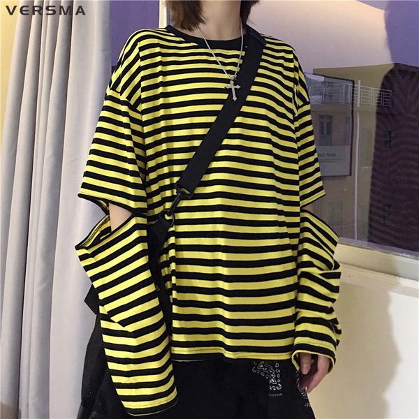 men's t-shirts versma korean ulzzang black white stripe ripped long sleeve t-shirt men rock streetwear oversized couple tshirt drop, White;black
men's t-shirts versma korean ulzzang black white stripe ripped long sleeve t-shirt men rock streetwear oversized couple tshirt drop, White;black