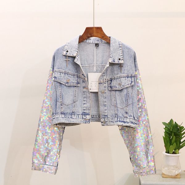big size fashion design punk style spring jeans sequins sleeve women jacket coat crop denim coats 5zf8, Black;brown
big size fashion design punk style spring jeans sequins sleeve women jacket coat crop denim coats 5zf8, Black;brown