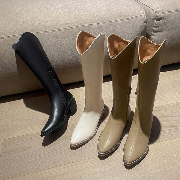 boots western cowboy women's retro long tube knee length pointed white leather v-mouth high knight, Black
boots western cowboy women's retro long tube knee length pointed white leather v-mouth high knight, Black