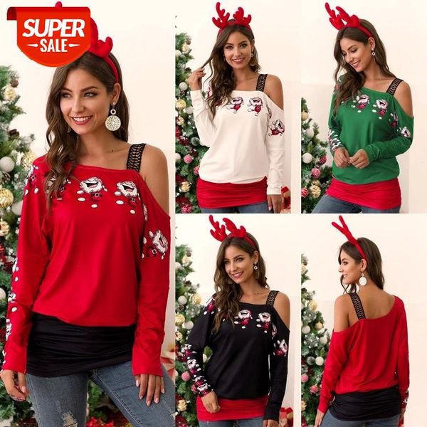 christmas new print t-shirt women's fashion casual loose skew collar long sleeves streetwear splicing pullover sweatshirt #vs6l, White
christmas new print t-shirt women's fashion casual loose skew collar long sleeves streetwear splicing pullover sweatshirt #vs6l, White