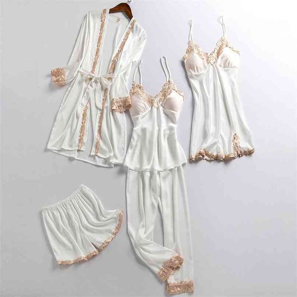 5pcs set pajamas casual sleepwear for women satin kimono robe gown lace patchwork nightwear spring autumn pyjamas suit 210924, Black;red
5pcs set pajamas casual sleepwear for women satin kimono robe gown lace patchwork nightwear spring autumn pyjamas suit 210924, Black;red