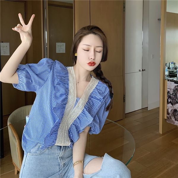 female 2021 summer new french retro-smoked chess neckline v puff shirt i8zs, White
female 2021 summer new french retro-smoked chess neckline v puff shirt i8zs, White