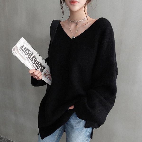 women's sweaters korean style pullovers winter sweater 2021 fall knit loose v neck long sleeve woman jumpers lazy knitted, White;black
women's sweaters korean style pullovers winter sweater 2021 fall knit loose v neck long sleeve woman jumpers lazy knitted, White;black