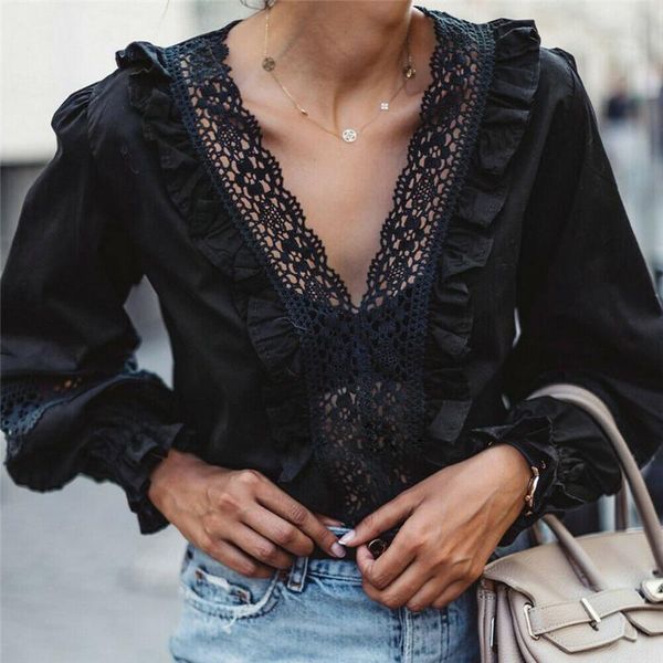 sweet ruffled lace chiffon blouse for women v-neck hollow design long sleeve female casual fashion shirt stylish blousas, White
sweet ruffled lace chiffon blouse for women v-neck hollow design long sleeve female casual fashion shirt stylish blousas, White