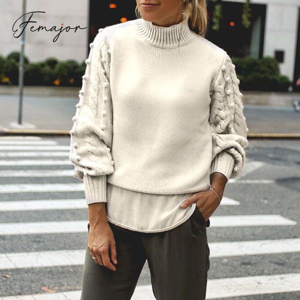 women's sweaters femajor women white turtleneck sweater 2021 autumn winter fashion hairball lantern sleeve pullover mujer chic knitted, White;black
women's sweaters femajor women white turtleneck sweater 2021 autumn winter fashion hairball lantern sleeve pullover mujer chic knitted, White;black