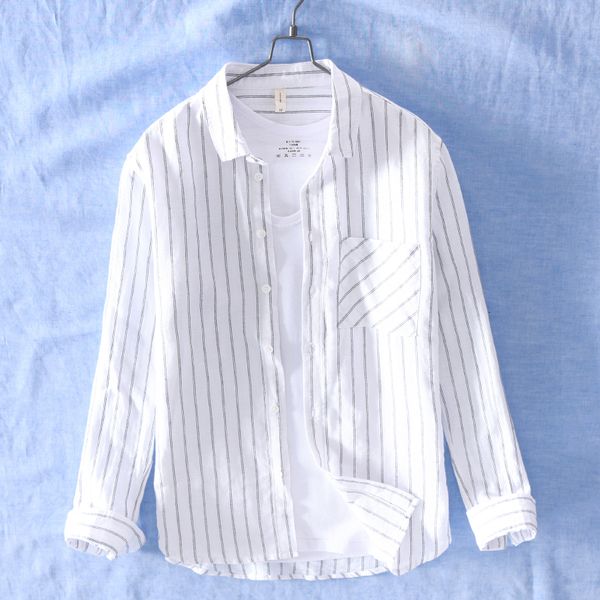 2021 new mens cotton and linen casual striped long sleeve brand shirts men fashion stripes white shirt male camisa chemise b83h
2021 new mens cotton and linen casual striped long sleeve brand shirts men fashion stripes white shirt male camisa chemise b83h