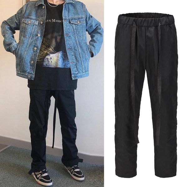 men's pants harajuku streamer side button high street casual cargo men and women loose elastic waist straight baggy track, Black
men's pants harajuku streamer side button high street casual cargo men and women loose elastic waist straight baggy track, Black