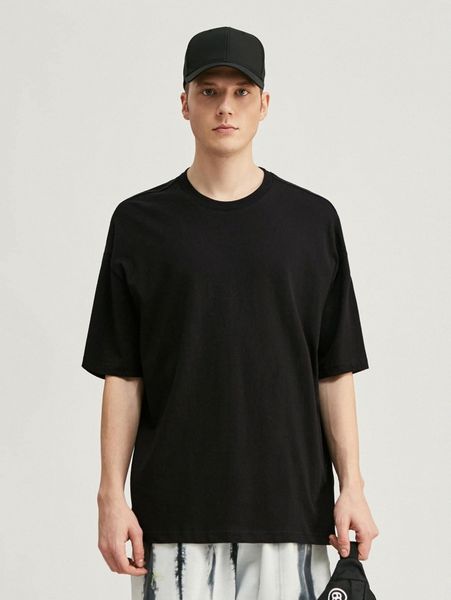 men round neck drop shoulder tee y9fb#, White;black
men round neck drop shoulder tee y9fb#, White;black