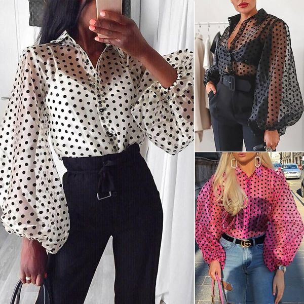 women's blouses & shirts women mesh sheer blouse polka dot see-through lantern sleeve spring loose button transparent for office la, White
women's blouses & shirts women mesh sheer blouse polka dot see-through lantern sleeve spring loose button transparent for office la, White