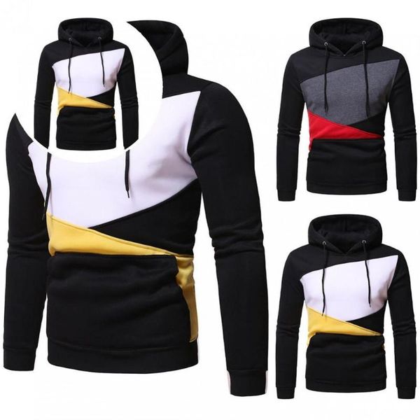 men's sweaters handsome ultra soft patchwork drawstring pullover hoodie streetwear, White;black 
men's sweaters handsome ultra soft patchwork drawstring pullover hoodie streetwear, White;black