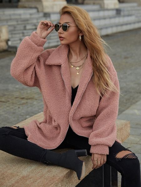 dual pocket zip-up teddy jacket e6gr#, Black;brown
dual pocket zip-up teddy jacket e6gr#, Black;brown