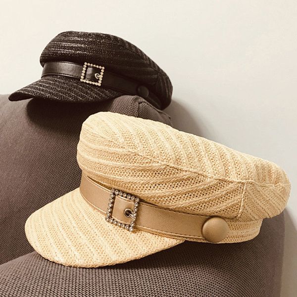 2021 new hand knit summer hat women flat straw visor rhinestore buckle belt fashion sun beach beige black female newsboy cap osz3, Blue;gray
2021 new hand knit summer hat women flat straw visor rhinestore buckle belt fashion sun beach beige black female newsboy cap osz3, Blue;gray