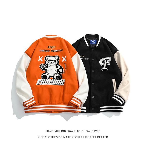 men's jackets baseball jackets with bear embroidery design for men and women, firefighter style autumn spring, Black;brown
men's jackets baseball jackets with bear embroidery design for men and women, firefighter style autumn spring, Black;brown