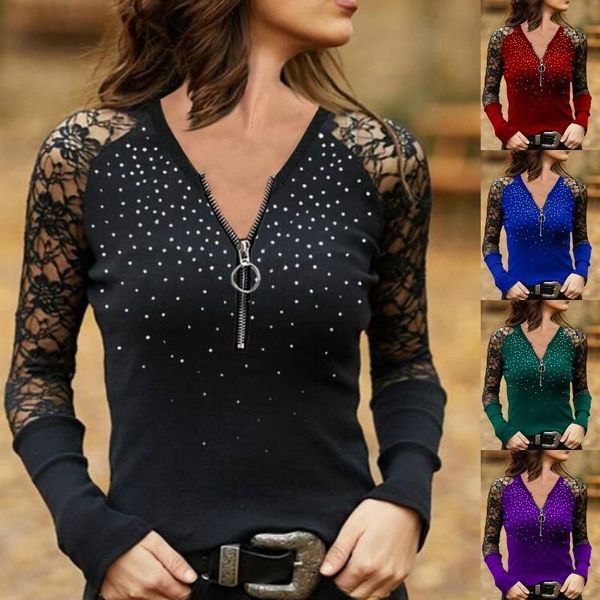 women's t-shirt wepbel women elegant lace hollow out shirt ladies long sleeve v neck zipper slim fit, White
women's t-shirt wepbel women elegant lace hollow out shirt ladies long sleeve v neck zipper slim fit, White