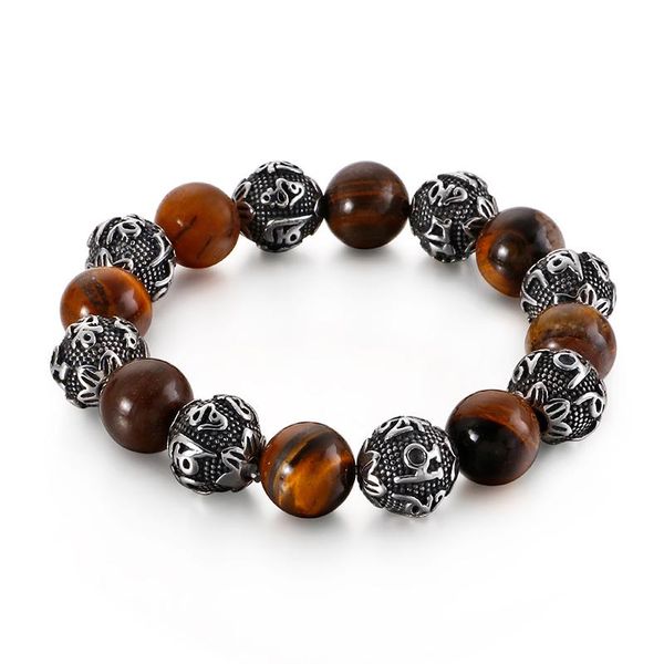 beaded, strands haolynjoy tiger eye beads bracelet men stainless steel buddhism mantras om mani padme hum lotus charm bracelets jewellry, Black