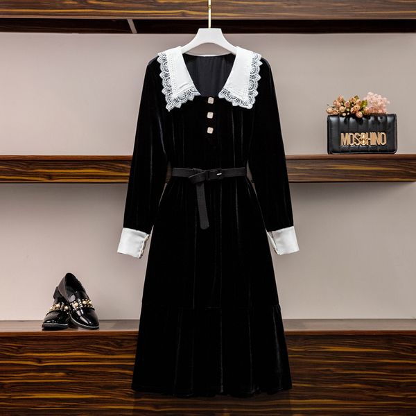 Plus Size in Women's Velvet 2021 Spring New Vintage Long White Sleeve Lapel Lace Dressed High Waist with Belt Y4nq, Black;gray
Plus Size in Women's Velvet 2021 Spring New Vintage Long White Sleeve Lapel Lace Dressed High Waist with Belt Y4nq, Black;gray