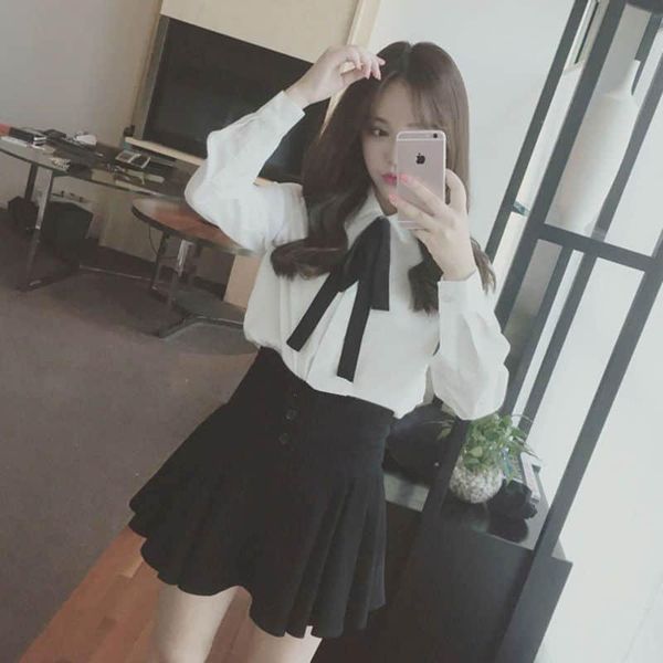women's polos large size korean chiffon white shirt long-sleeved 2021 autumn spring bow tie doll collar college style kawaii top
women's polos large size korean chiffon white shirt long-sleeved 2021 autumn spring bow tie doll collar college style kawaii top