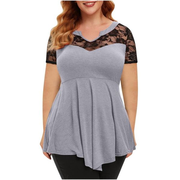 plus size t-shirt women's blouse lace neckline casual v neck short sleeve boho loose hem solid color blouses large size, Black
plus size t-shirt women's blouse lace neckline casual v neck short sleeve boho loose hem solid color blouses large size, Black