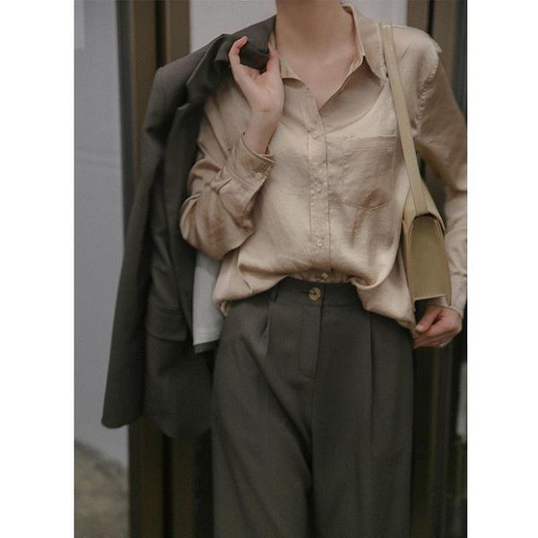 women's blouses & shirts autumn women satin silk blouse shirt elegant solid color high grade loose office lady long sleeve white c98366
women's blouses & shirts autumn women satin silk blouse shirt elegant solid color high grade loose office lady long sleeve white c98366