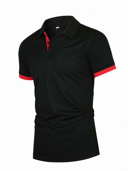 men contrast panel polo shirt q6qj#, White;black