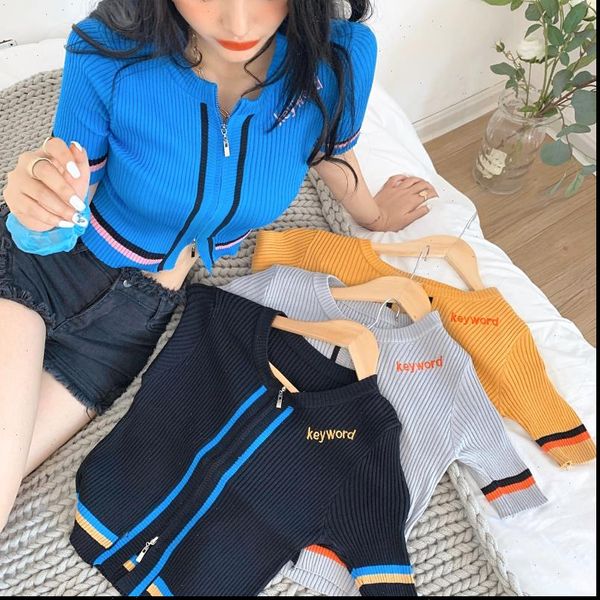women o neck knitted patchwork short sleeve cropped zipper sweaters cardigans lady thin knit summer crop for female, White;black
women o neck knitted patchwork short sleeve cropped zipper sweaters cardigans lady thin knit summer crop for female, White;black