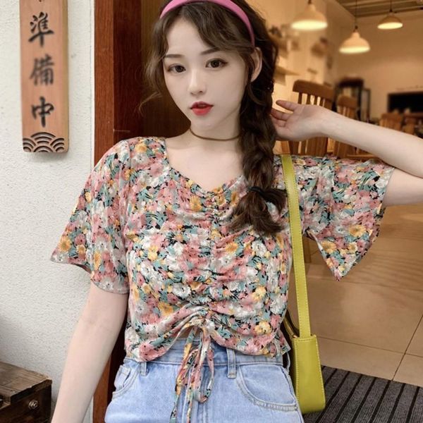 women's blouses & shirts women casual short sleeve drawstring v neck shirt summer floral print chiffon blouse, White
women's blouses & shirts women casual short sleeve drawstring v neck shirt summer floral print chiffon blouse, White