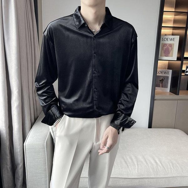 men's casual shirts 2021 velvet long sleeve shirt light luxury loose streetwear male social harajuku men clothing chemise homme, White;black
men's casual shirts 2021 velvet long sleeve shirt light luxury loose streetwear male social harajuku men clothing chemise homme, White;black