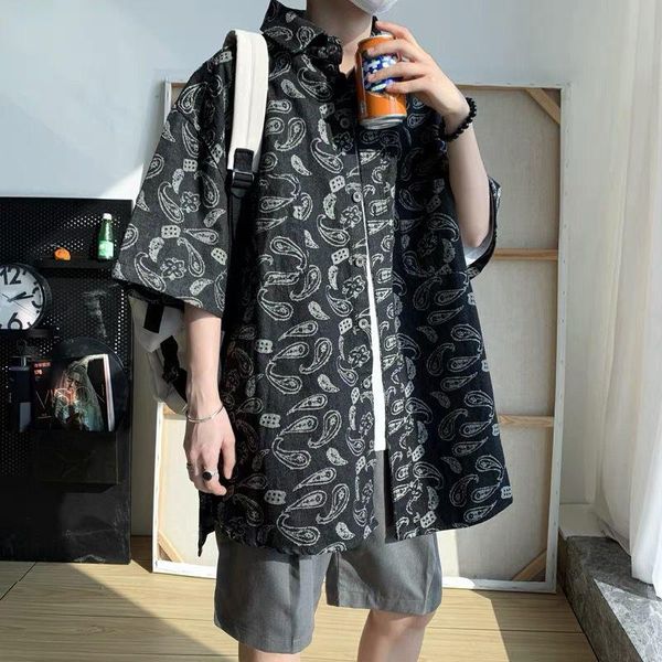 men's casual shirts shirt loose short sleeve summer coat printed cardigan hip hop casualtooling men fashion button up vintage camisa, White;black
men's casual shirts shirt loose short sleeve summer coat printed cardigan hip hop casualtooling men fashion button up vintage camisa, White;black