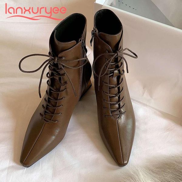 boots lanxuryee vintage work genuine leather cross-tied streetwear small square toe thick med heel zipper mature ankle l35, Black
boots lanxuryee vintage work genuine leather cross-tied streetwear small square toe thick med heel zipper mature ankle l35, Black