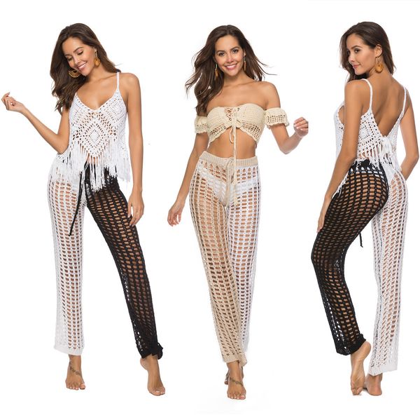 new female color matching solid hand hook hollow loose leg casual woven pants f50f, Black;white
new female color matching solid hand hook hollow loose leg casual woven pants f50f, Black;white