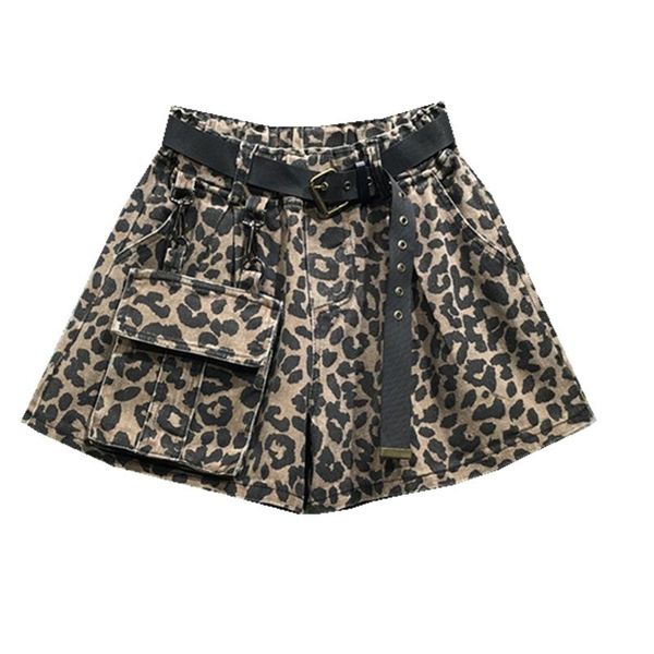 women's shorts europe and the united states autumn winter elastic waist loose personality leopard large pocket denim women, White;black
women's shorts europe and the united states autumn winter elastic waist loose personality leopard large pocket denim women, White;black