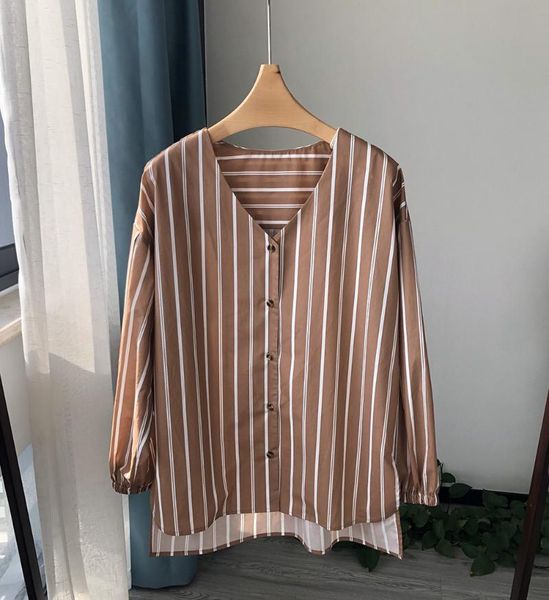 women's blouses & shirts ladies lazy style casual contrast striped v-neck cotton long-sleeved shirt top, White
women's blouses & shirts ladies lazy style casual contrast striped v-neck cotton long-sleeved shirt top, White