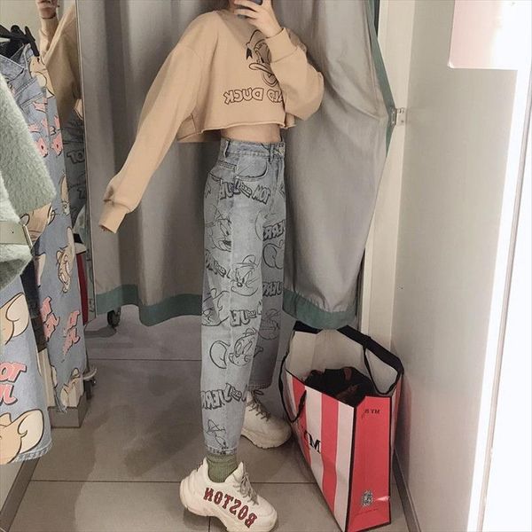 jeans spring and summer fashion women capris large size loose high waist street clothes printing cartoon straight leg pants, Black;white
jeans spring and summer fashion women capris large size loose high waist street clothes printing cartoon straight leg pants, Black;white