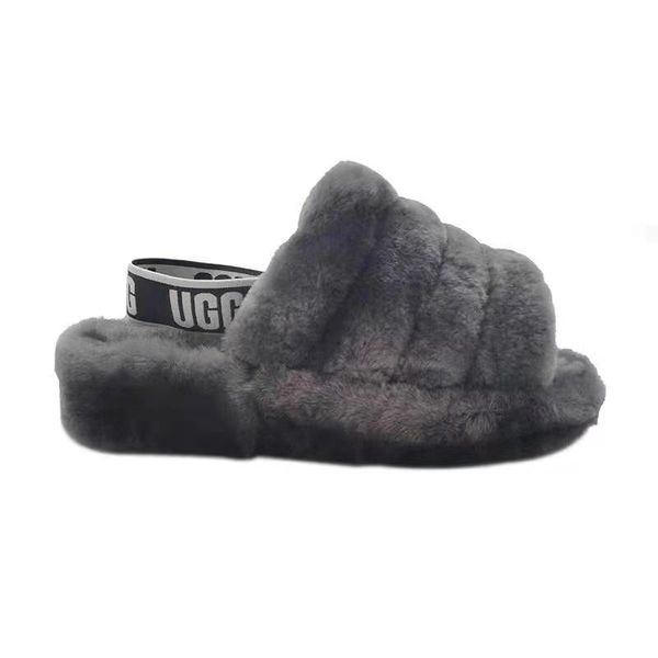slippers 100% merino sheepskin strap flat bottom fingerless fur warm keep autumn and winter lazy, Black